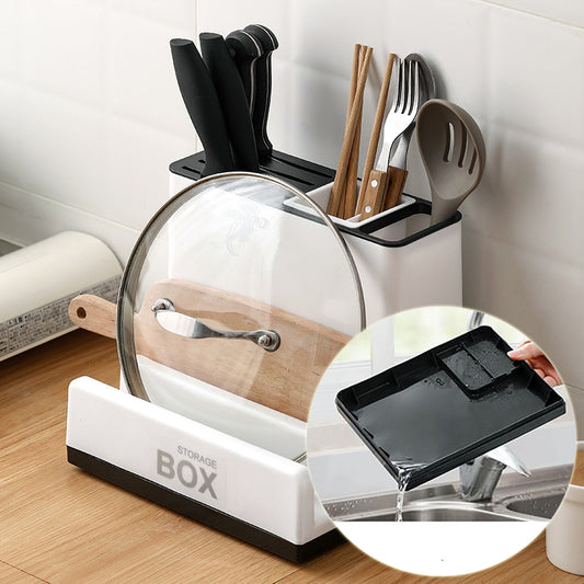 Wall-Mounted Kitchen Knife Rack – Space-Saving Organizer with Cutting Board & Utensil Storage