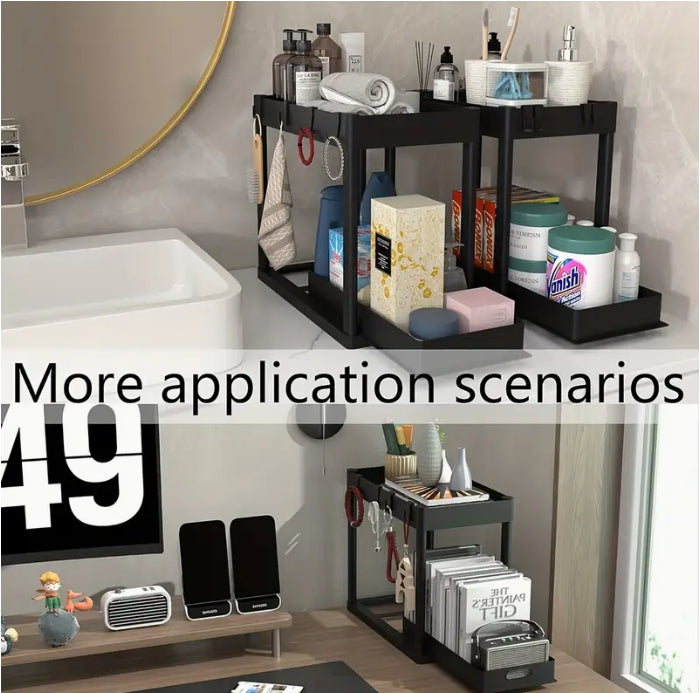 2-Tier Under Sink Organizer - Storage Rack for Kitchen & Bathroom Cabinets