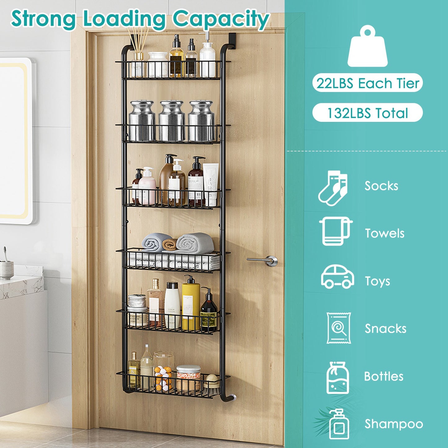 6-Tier Over-the-Door Organizer - Heavy-Duty Pantry & Kitchen Storage Rack | No Drilling