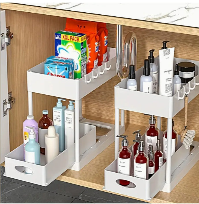 2-Tier Under Sink Organizer - Storage Rack for Kitchen & Bathroom Cabinets