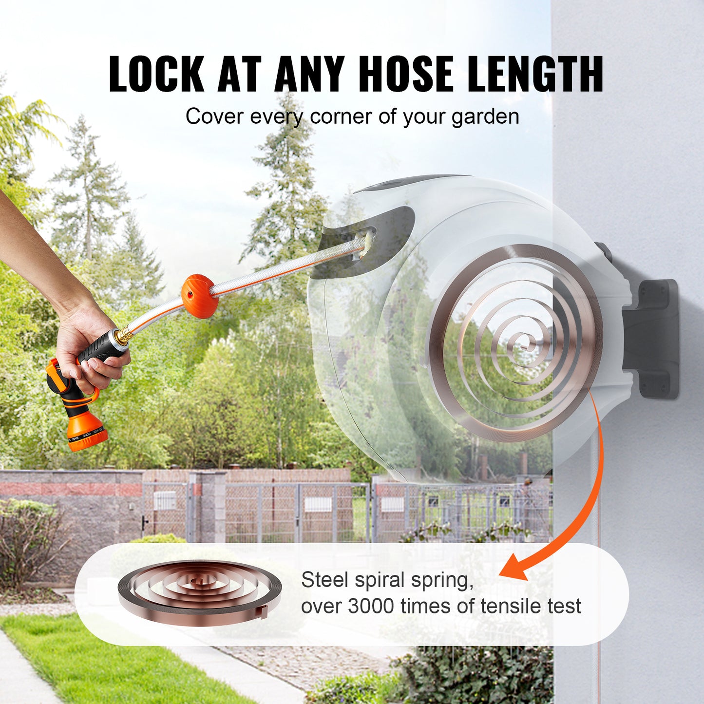 Retractable Hose Reel – Automatic Wall-Mounted Garden Hose with 180° Swivel