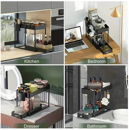 2-Tier Under Sink Organizer - Storage Rack for Kitchen & Bathroom Cabinets