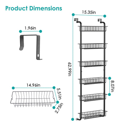 6-Tier Over-the-Door Organizer - Heavy-Duty Pantry & Kitchen Storage Rack | No Drilling