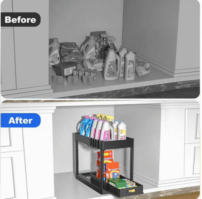 2-Tier Under Sink Organizer - Storage Rack for Kitchen & Bathroom Cabinets
