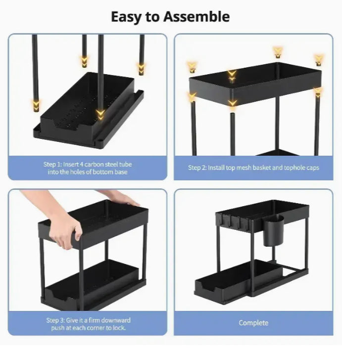 2-Tier Under Sink Organizer - Storage Rack for Kitchen & Bathroom Cabinets